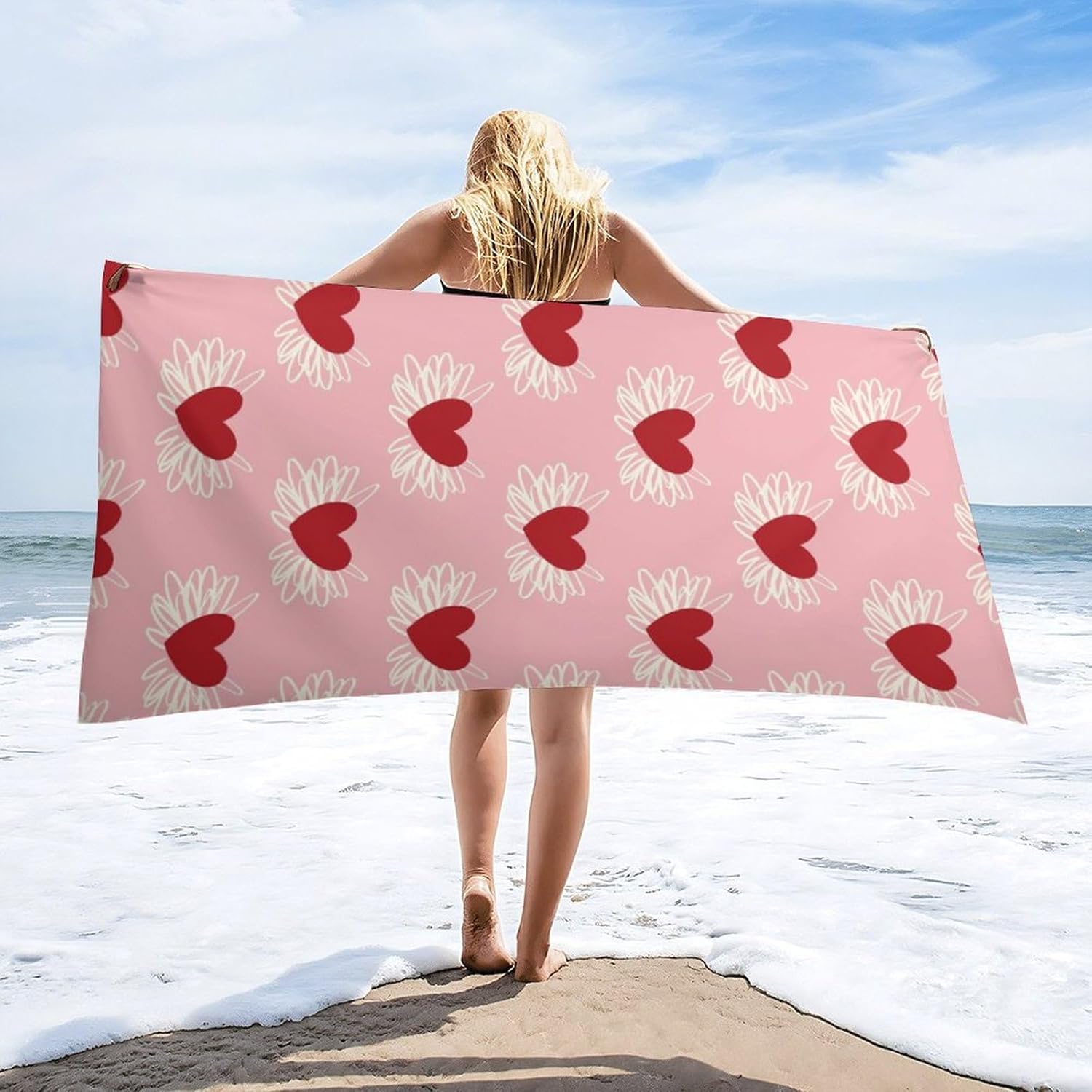 Valentines Day Heart with Wings Fluffy Beach Towel 32x64 Inch