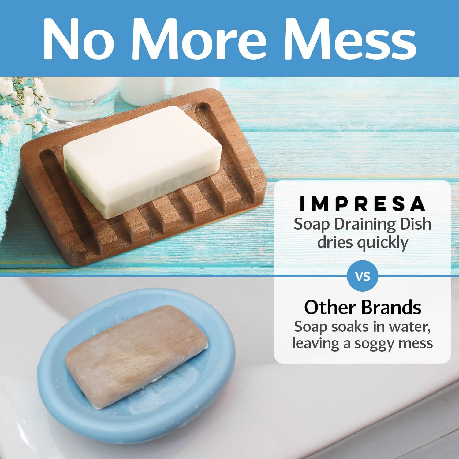 IMPRESA 3-Pack Self-Draining Soap Dish Acacia Wood Water-Proof