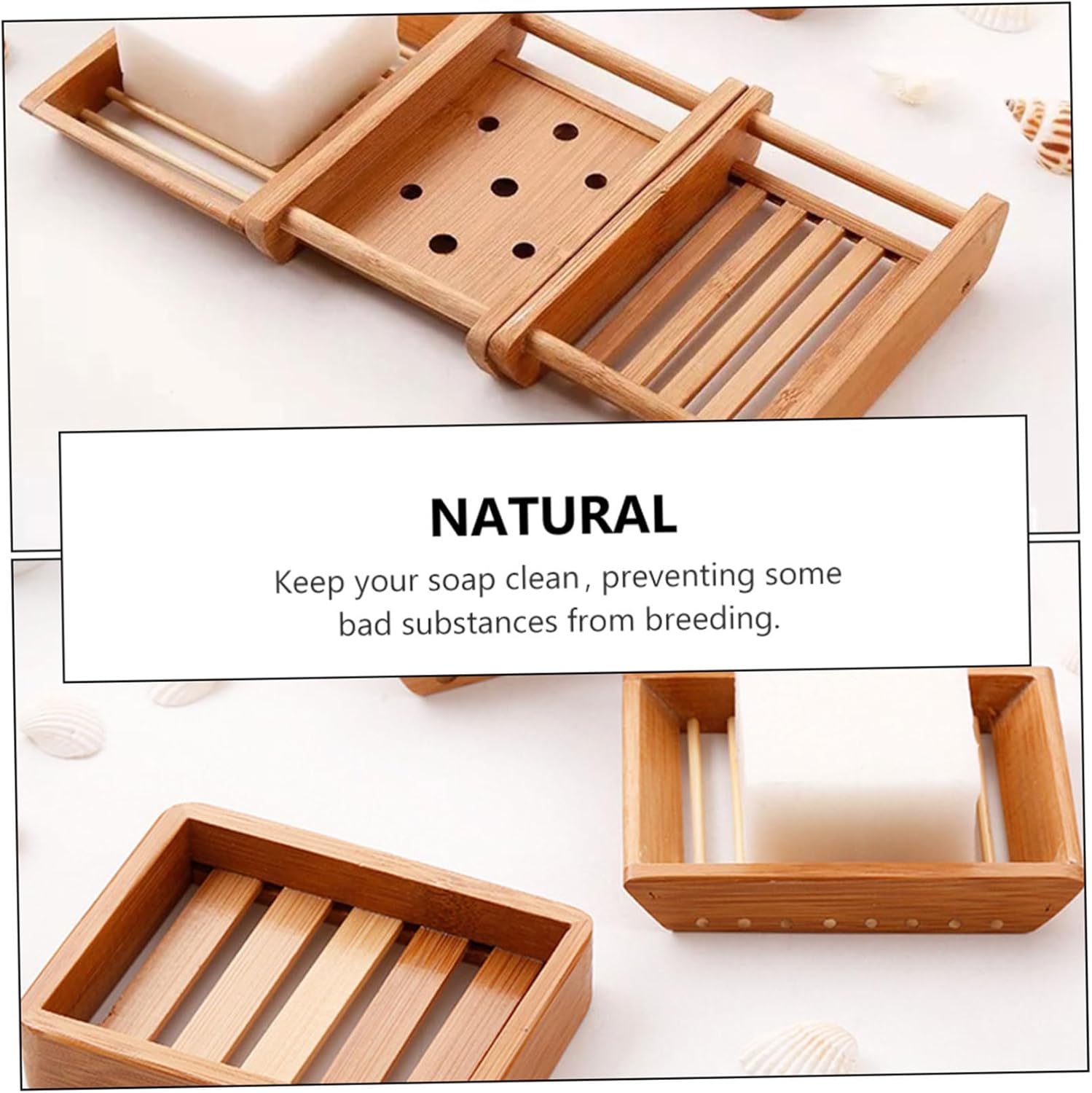 LIFKOME 2Pcs Draining Soap Dish Wooden Holder for Bathroom