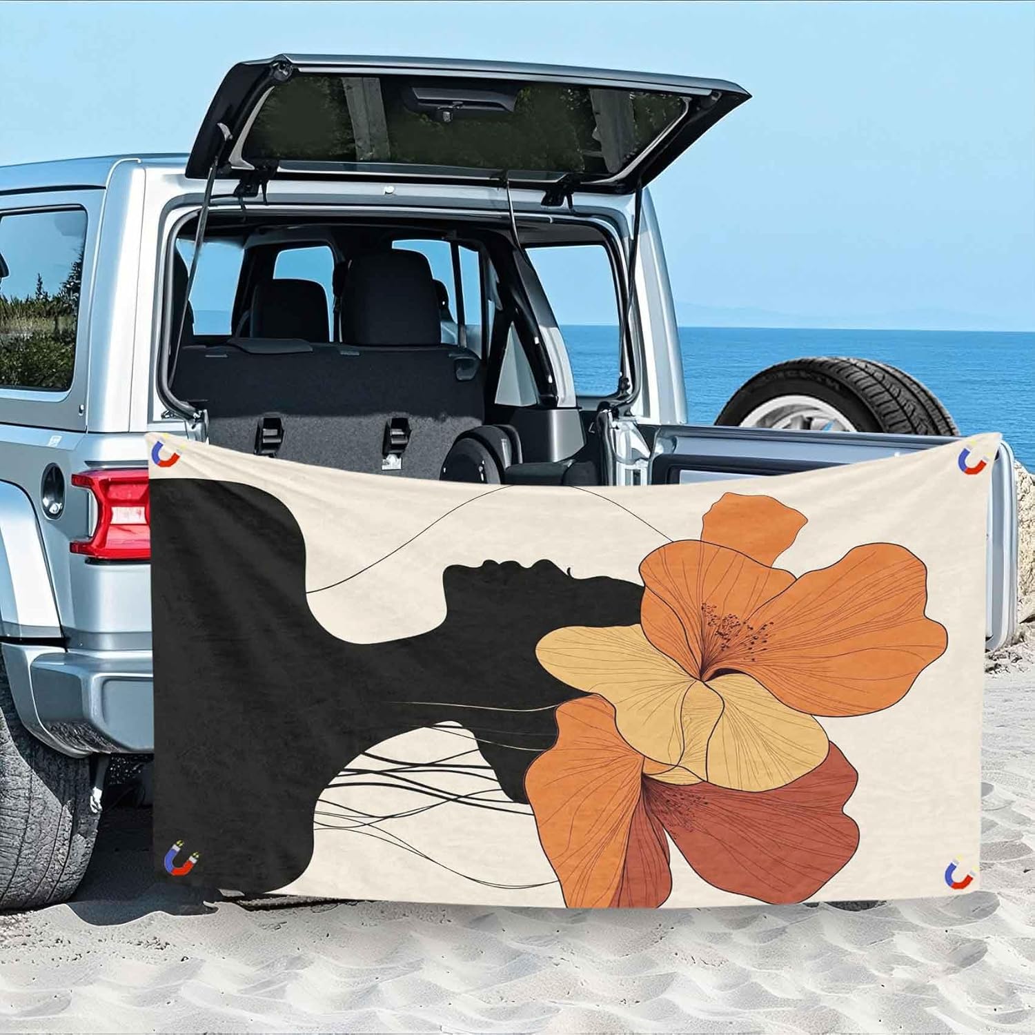 Abstract Girl Magnetic Bath Towel for Travel and Beach Use