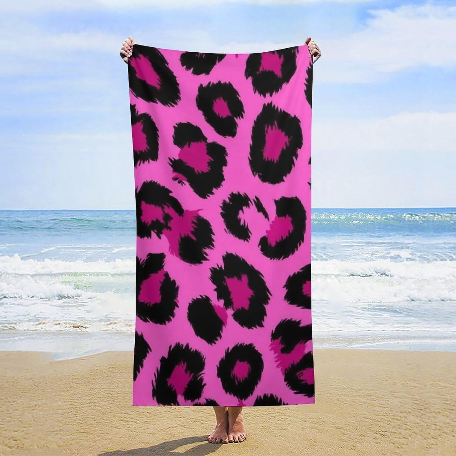 4SEE Super Soft Pink Leopard Print Beach Towel 1
