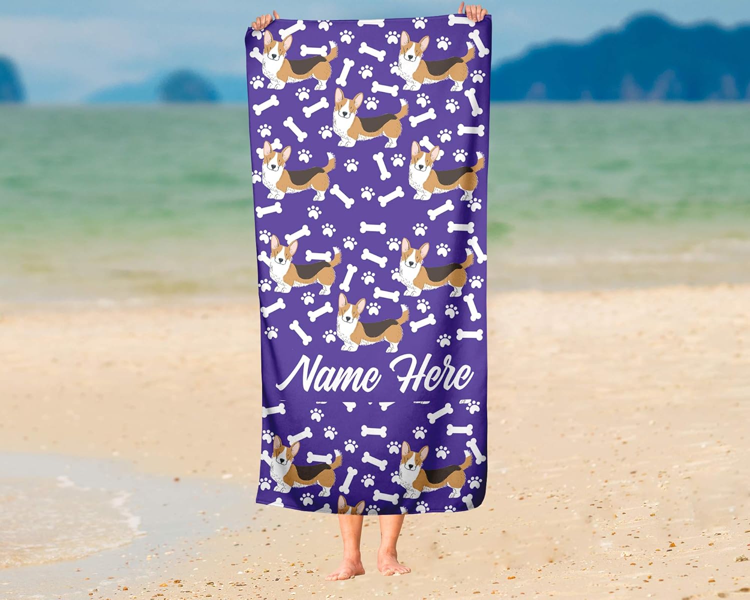 Extra Large Personalized Pet Corgi Towel for Family