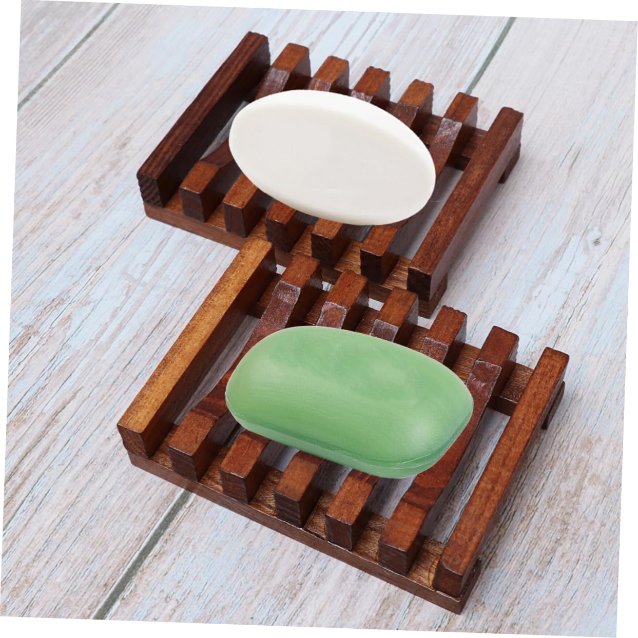 DRESSOOS 2pcs Wave Shaped Wooden Soap Dish for Bathroom and Kitchen Use