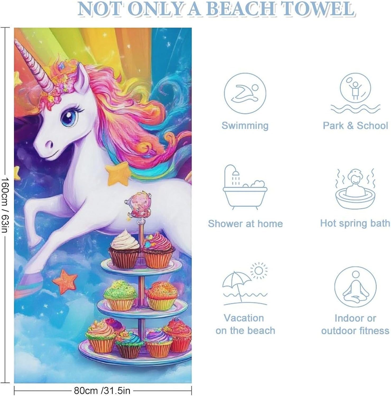 4SEE Super Soft Unicorn Rainbow Beach Towel
