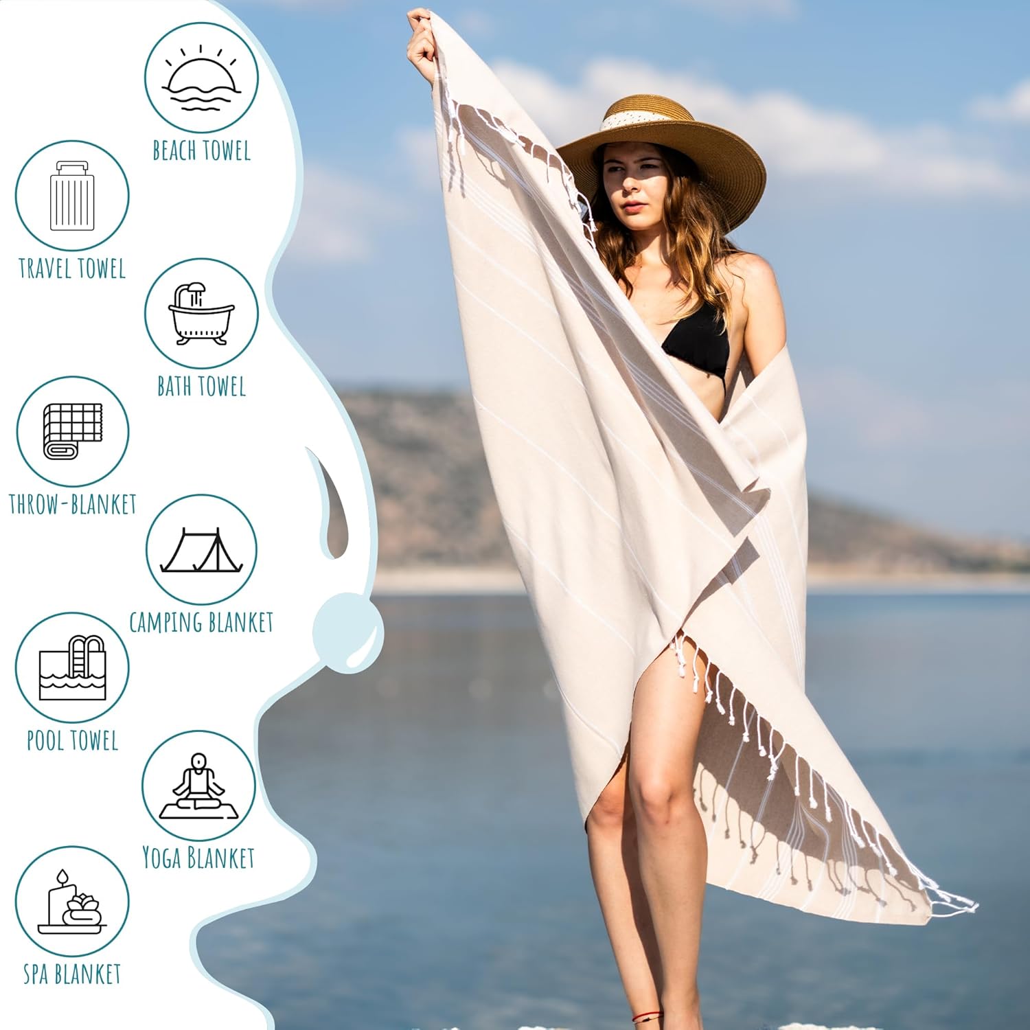 Ray Silver Turkish Beach Towel 100 Cotton 40x71 Quick Dry Oversized