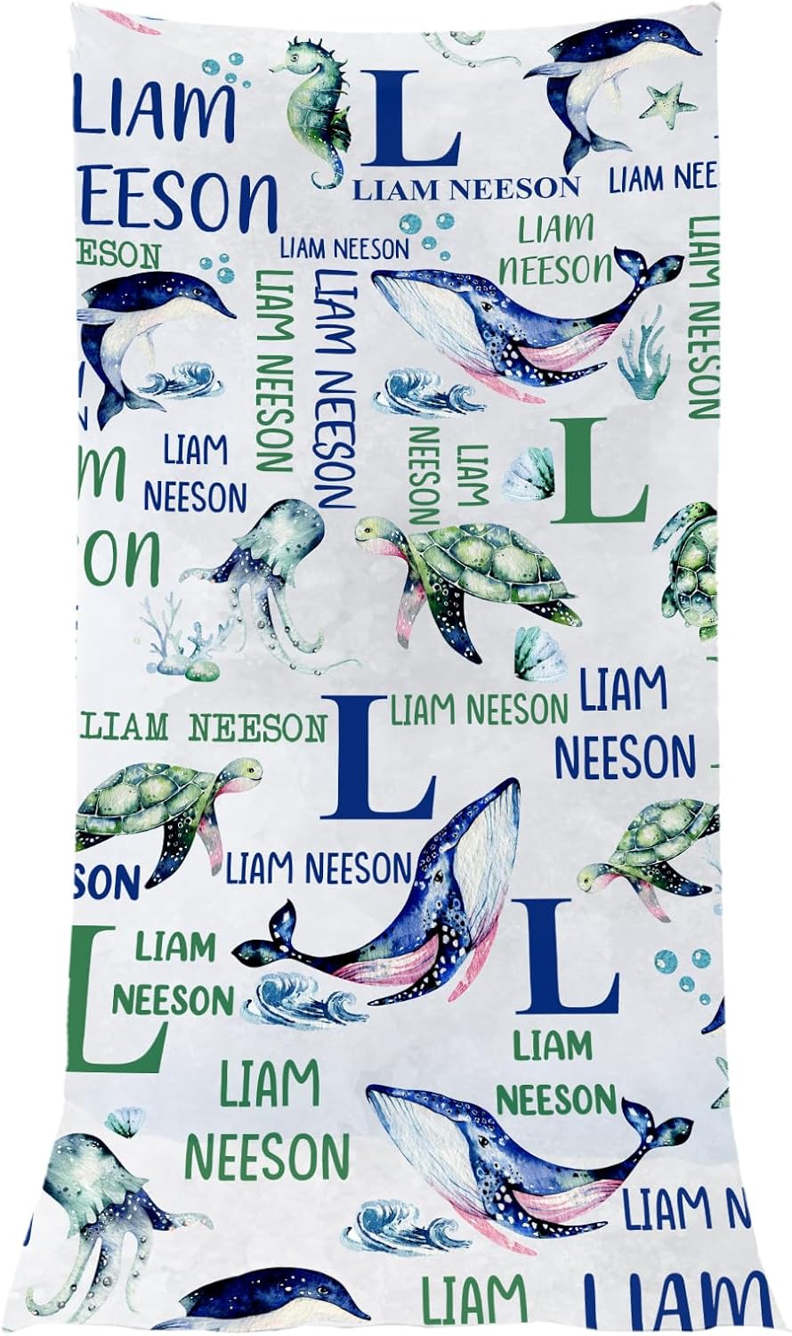 Custom Under The Sea Animal Beach Towel with Name