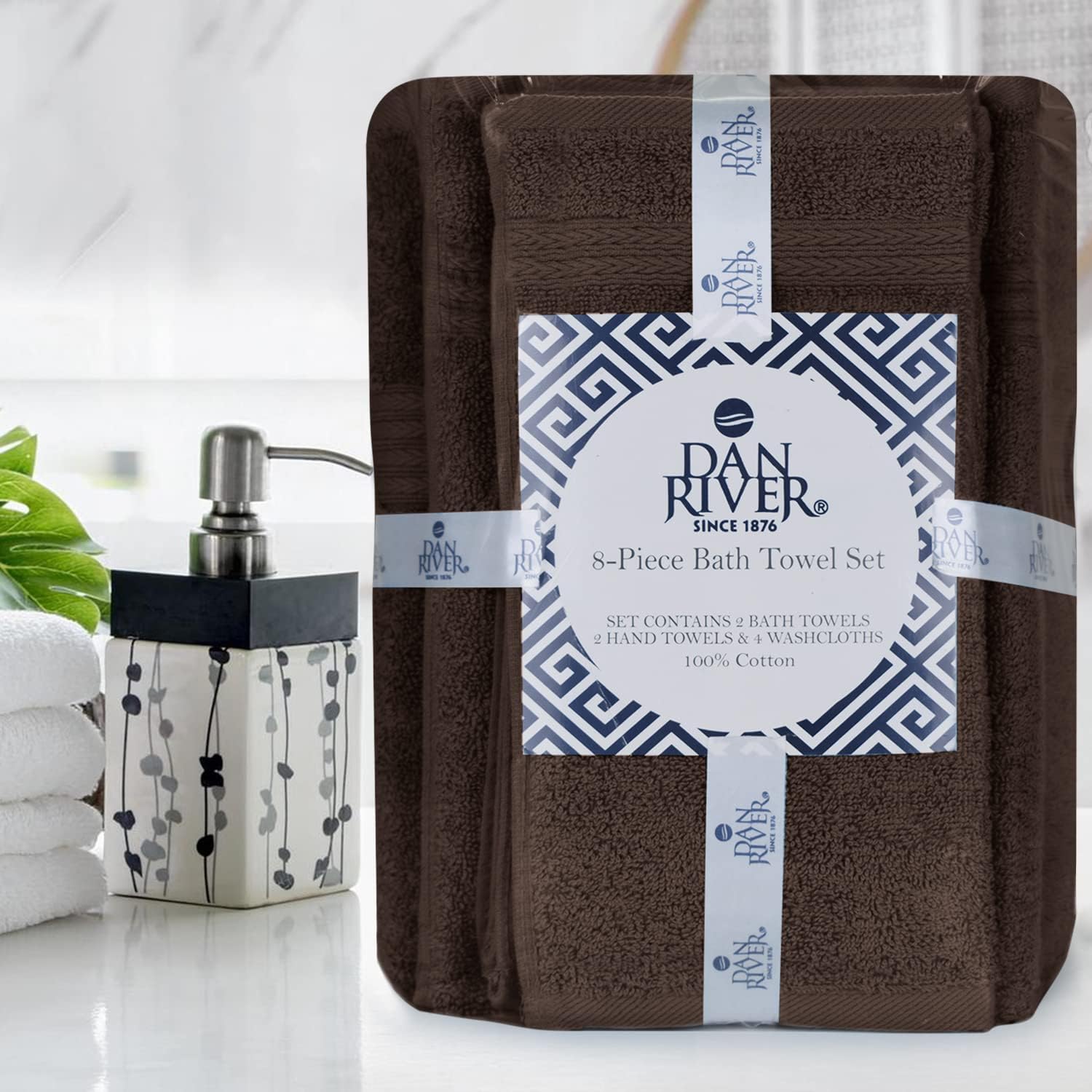 DAN RIVER 100 Cotton 8-Piece Towel Set Brown 1
