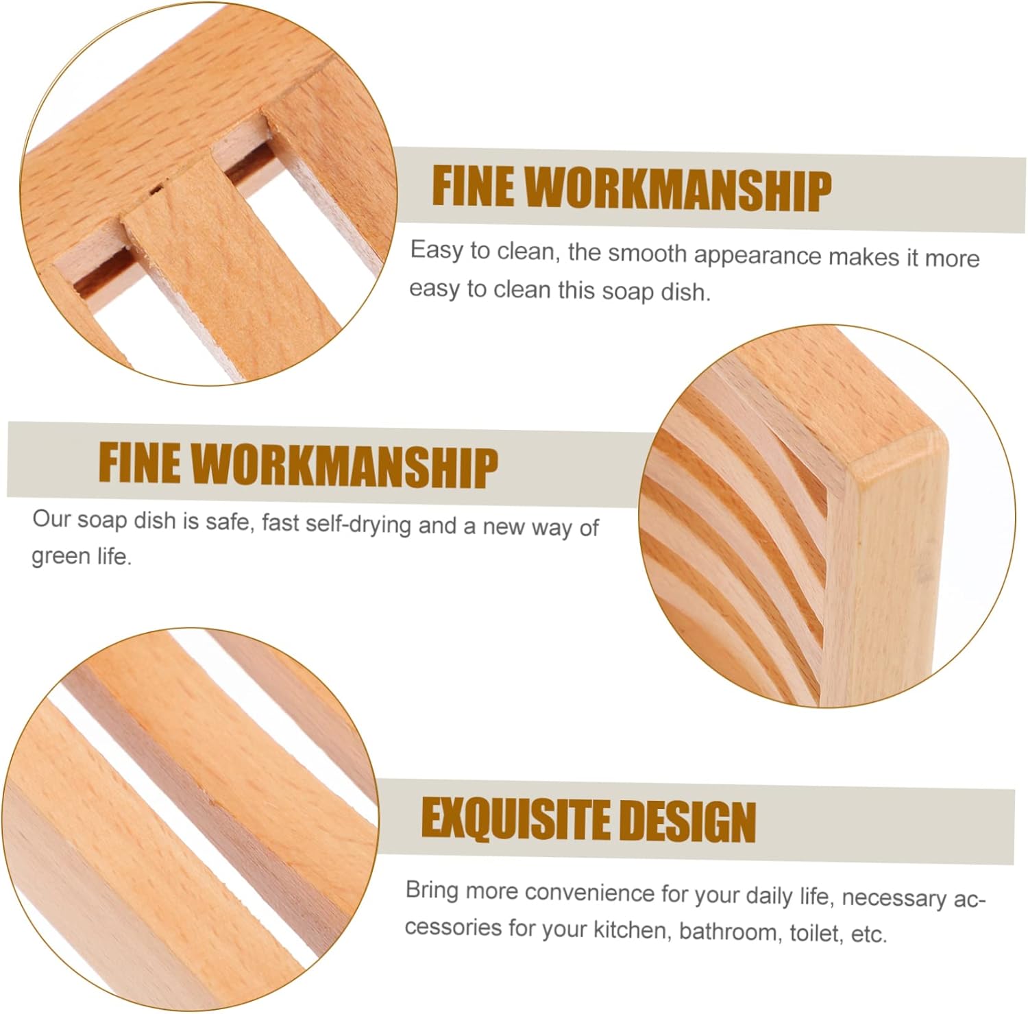 LIFKOME Simple Beech Soap Dish with Drainage