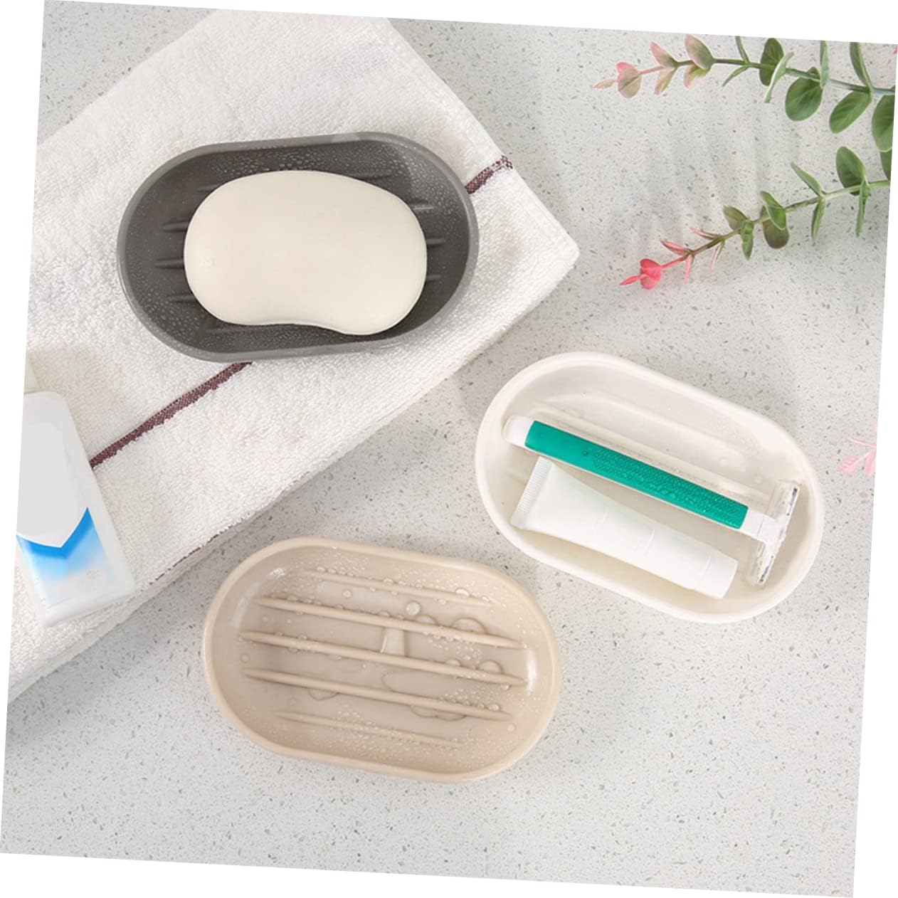 Oval PP Soap Dish for Bathroom Countertop