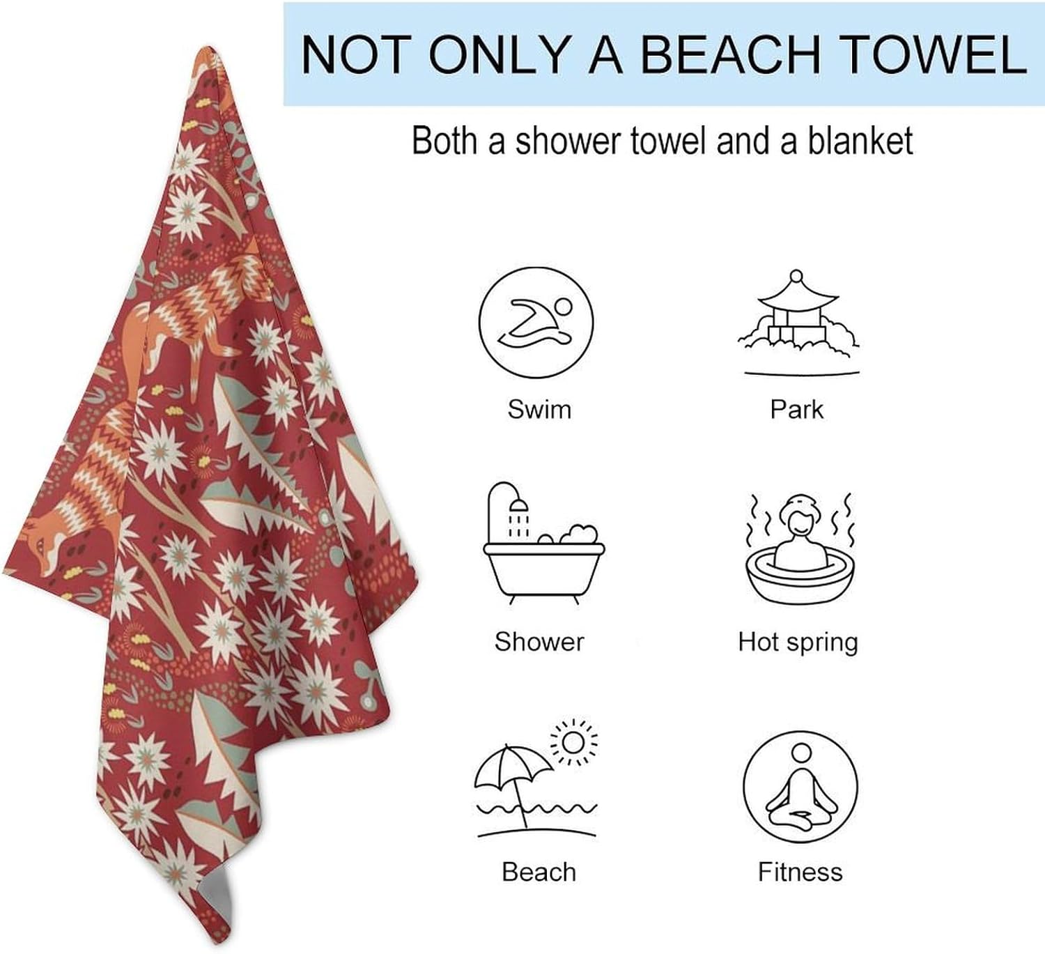 ERHN Cartoon Fox Red Beach Towel 130 x 80cm