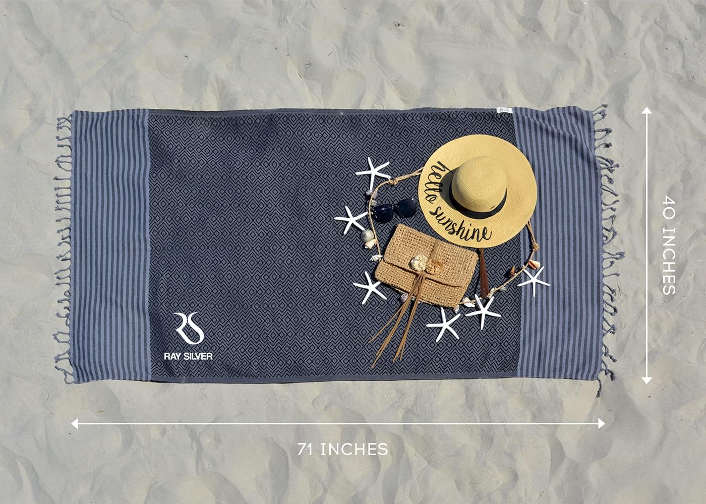 Ray Silver Turkish Beach Towel 4pc Set