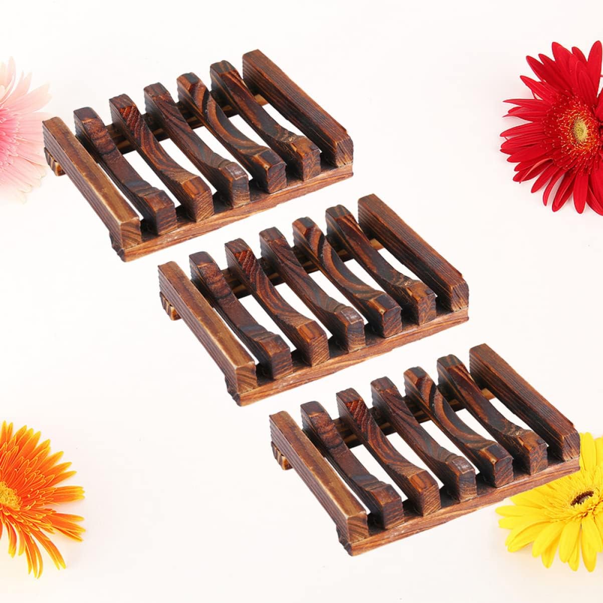 3pcs Wooden Soap Dish with Draining Design 1