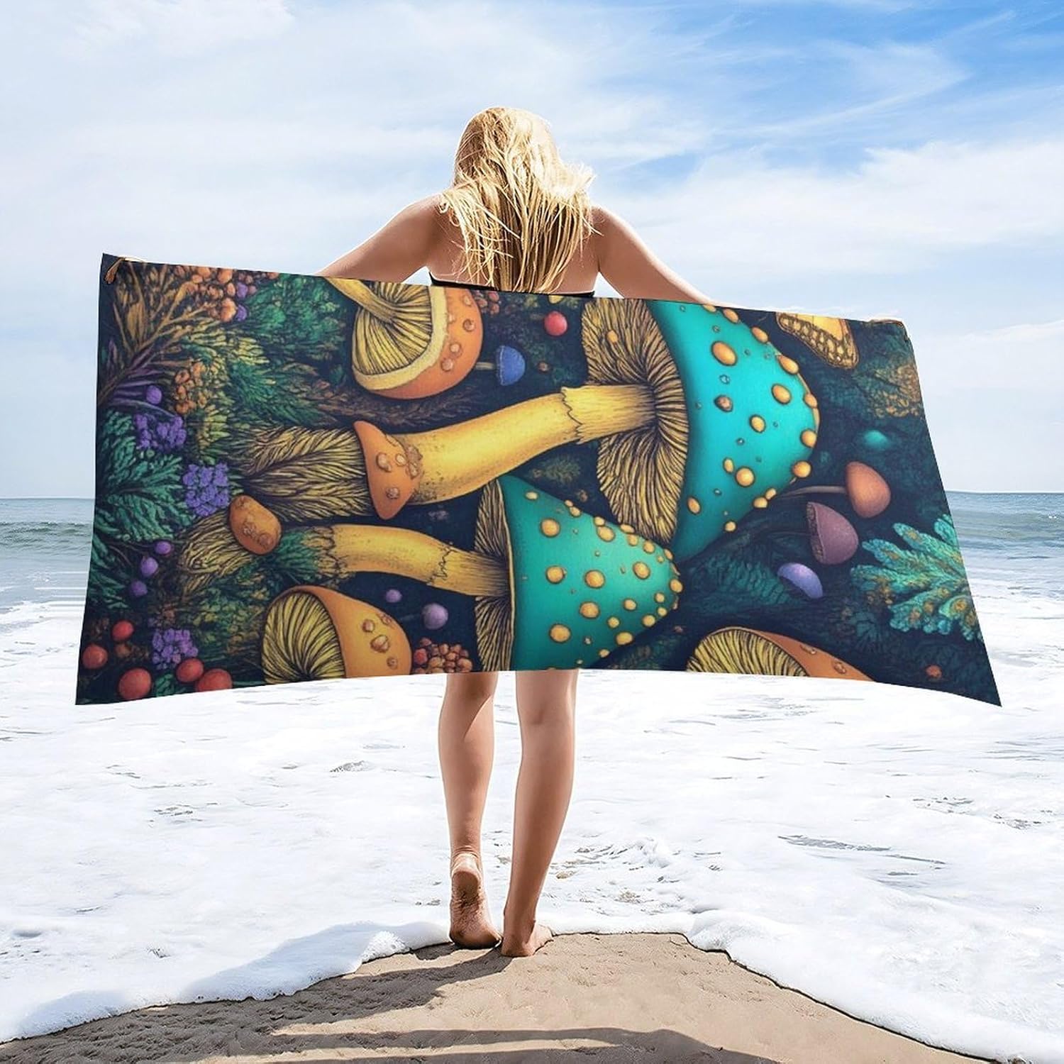 4SEE Oversize Trippy Mushroom Beach Towel