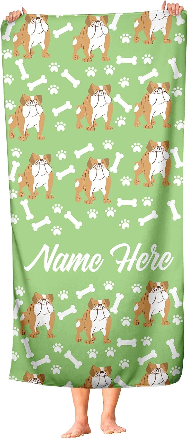 Personalized British Bulldog Beach Bath Towels for Adults Kids