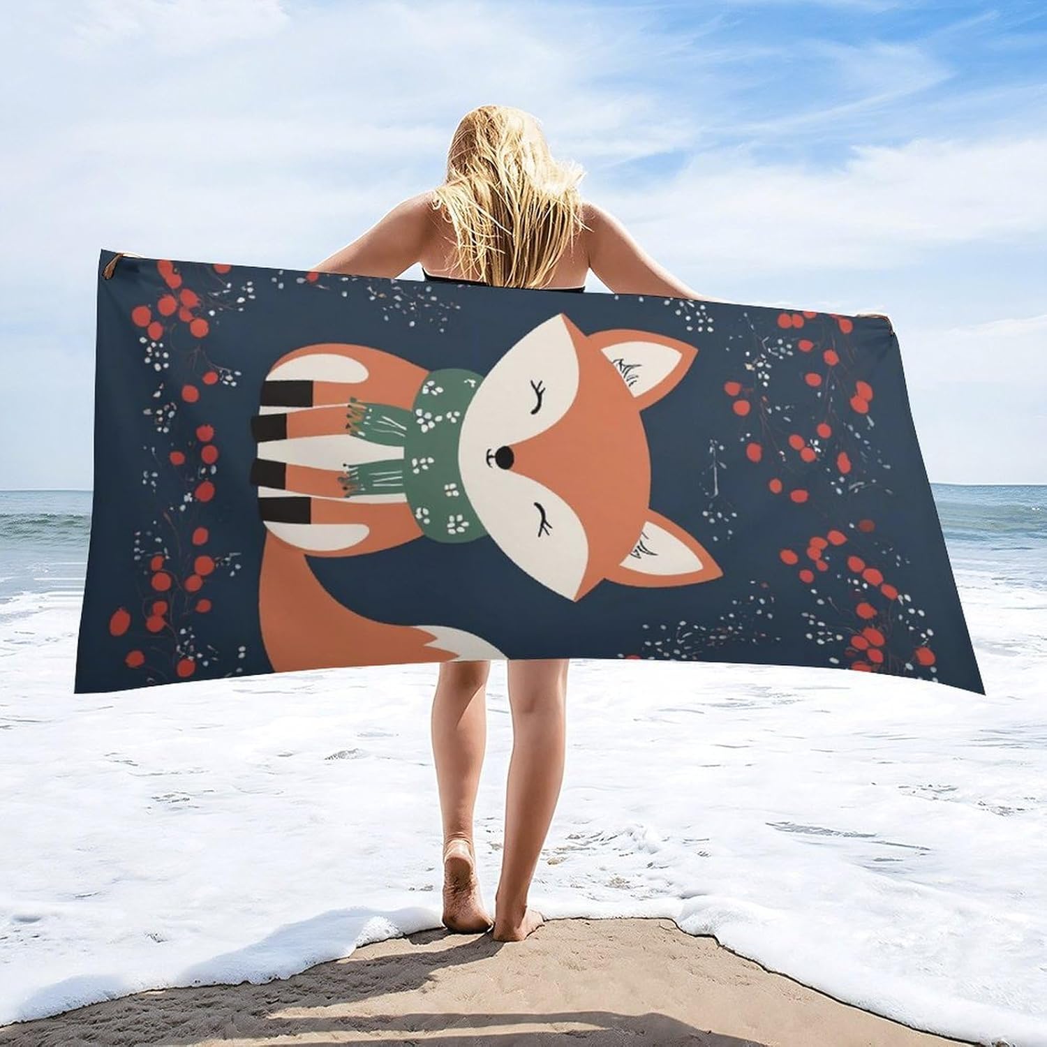 4SEE Extra Large Beach Towel with Cute Fox Design