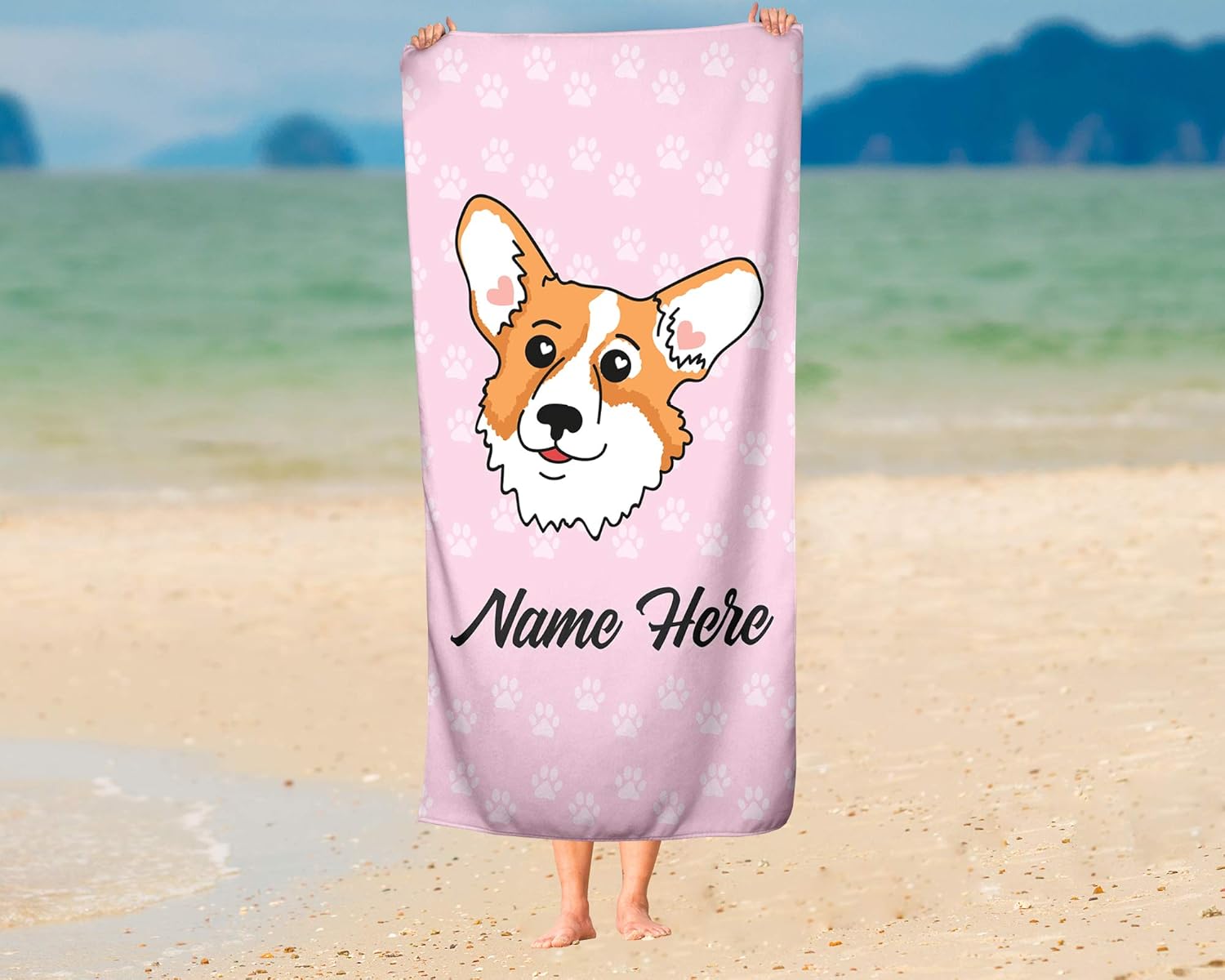 Personalized Corner Extra Large Corgi Towel for Kids
