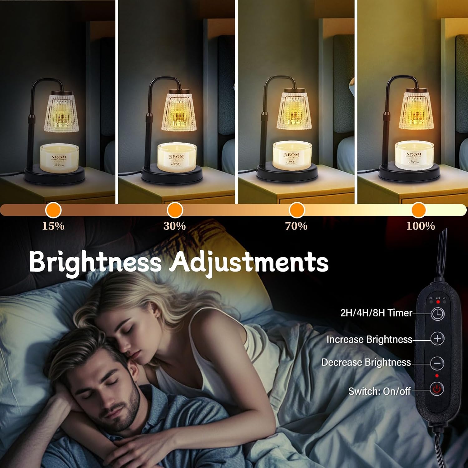 Pasengy Adjustable Dimmable Candle Warmer Lamp with Timer 2 Bulbs Black