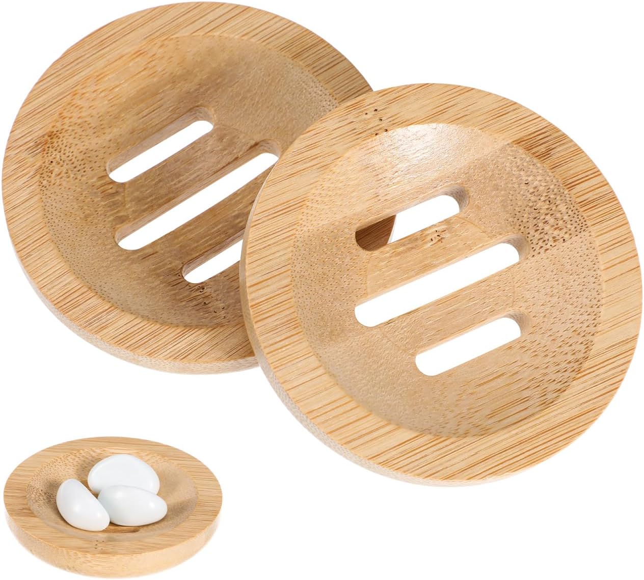 TOPBATHY Bamboo Soap Dish 2pcs Round Bath Holder