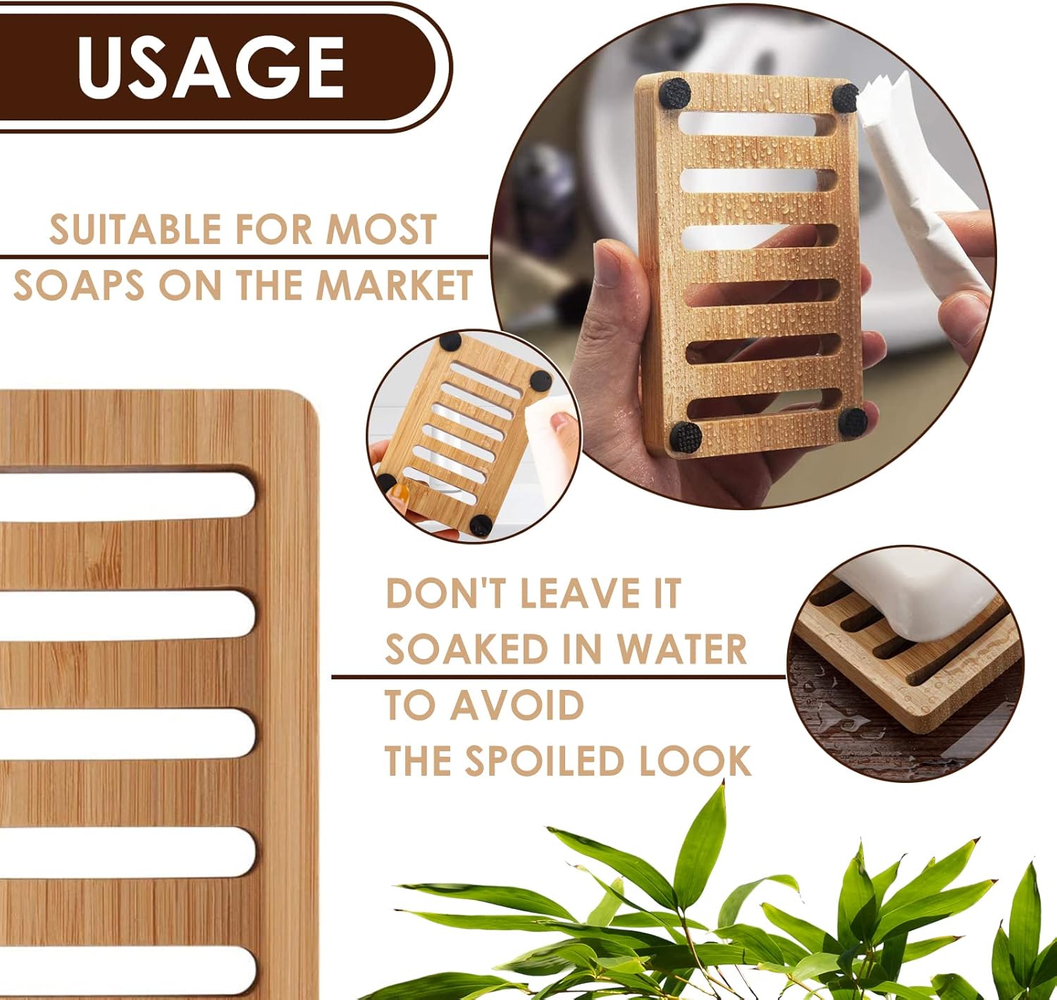 2Pcs Bamboo Soap Dish - Durable Eco-Friendly Holder for Bathroom Shower Kitchen