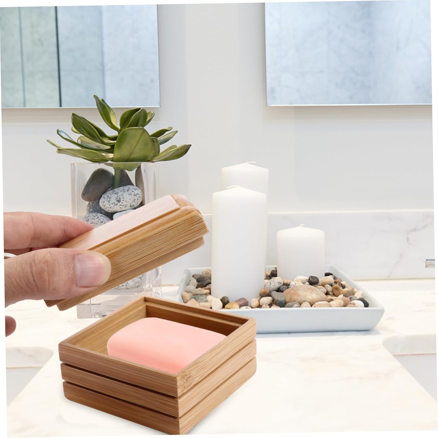 Cabilock Wooden Soap Dish with Lid Holder
