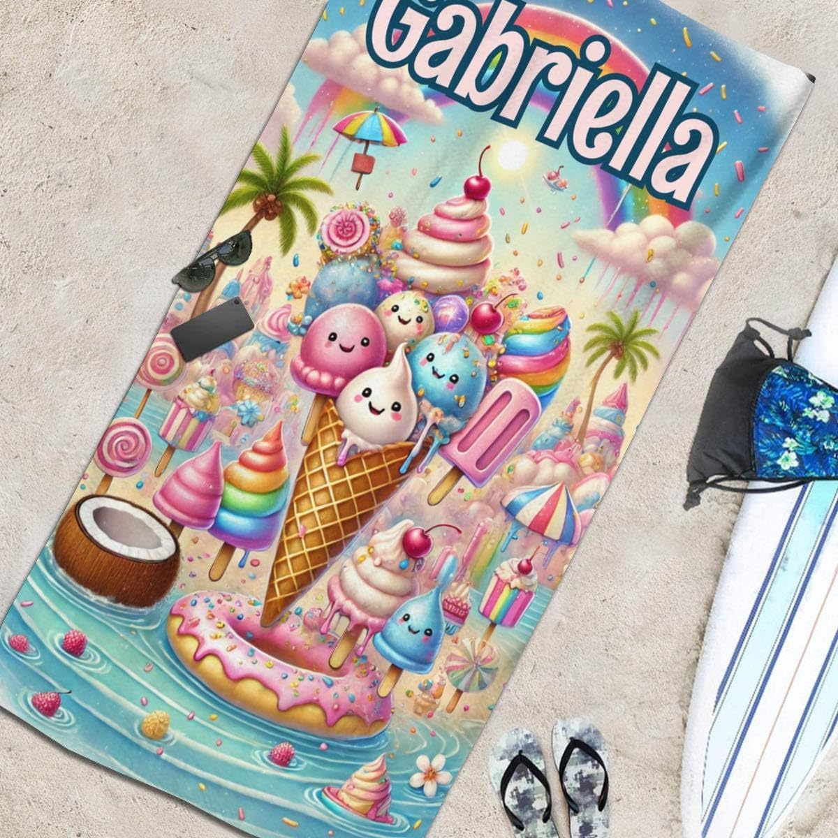 Custom Kids Beach Towel with Name Monogram