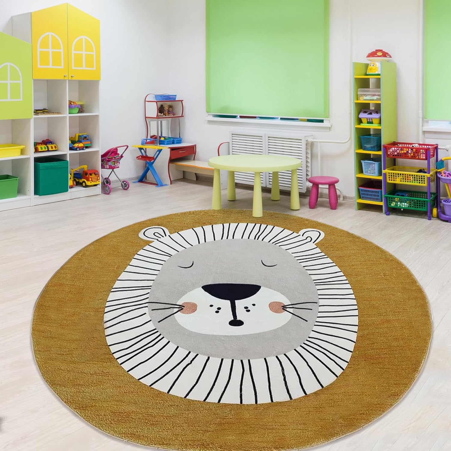ABREEZE Lion Round Area Rug 6ft Kids Playroom Rug