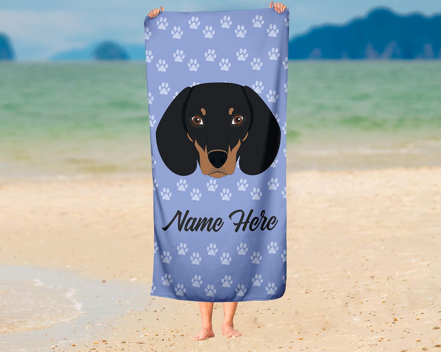 Personalized Dachshund Face Beach and Bath Towels