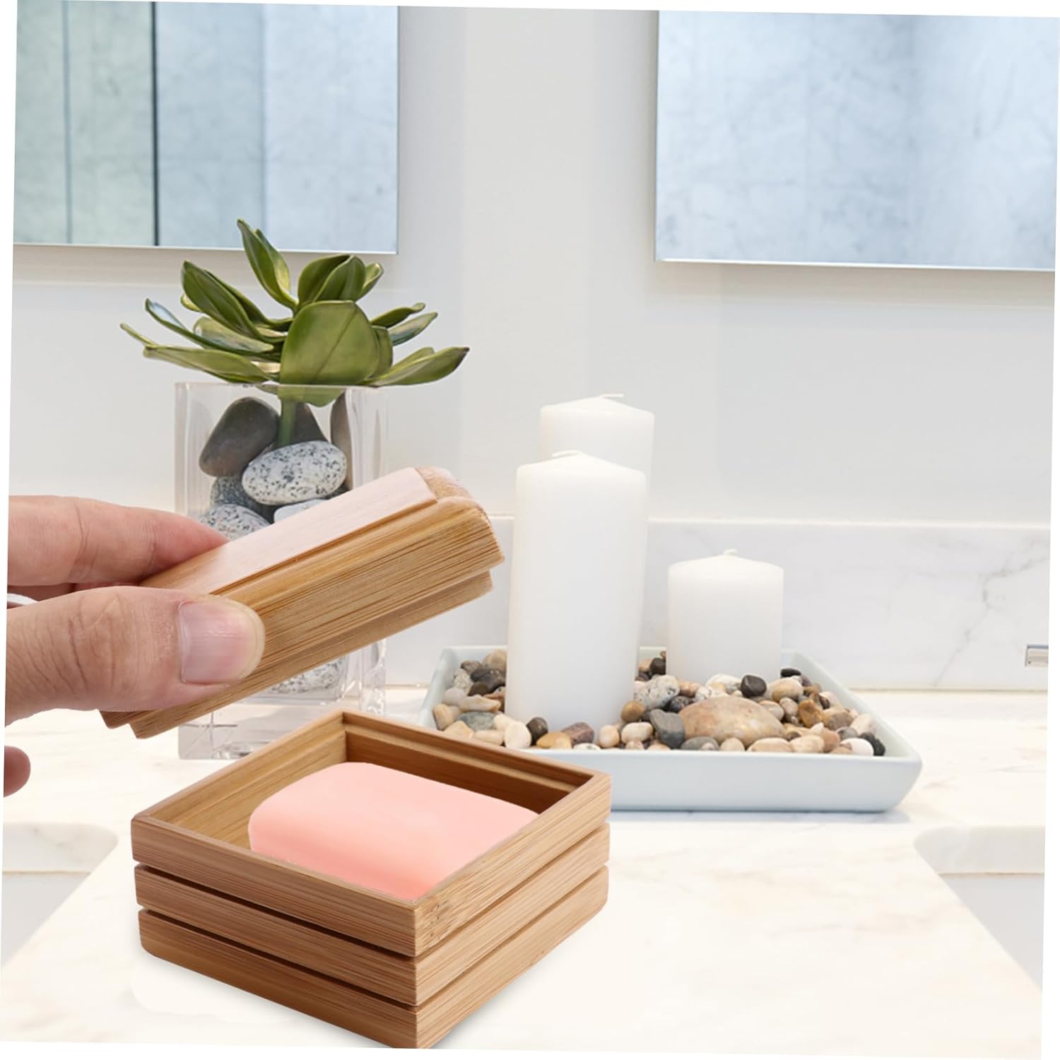 Zerodeko Bamboo Soap Holder with Foaming Lid 1