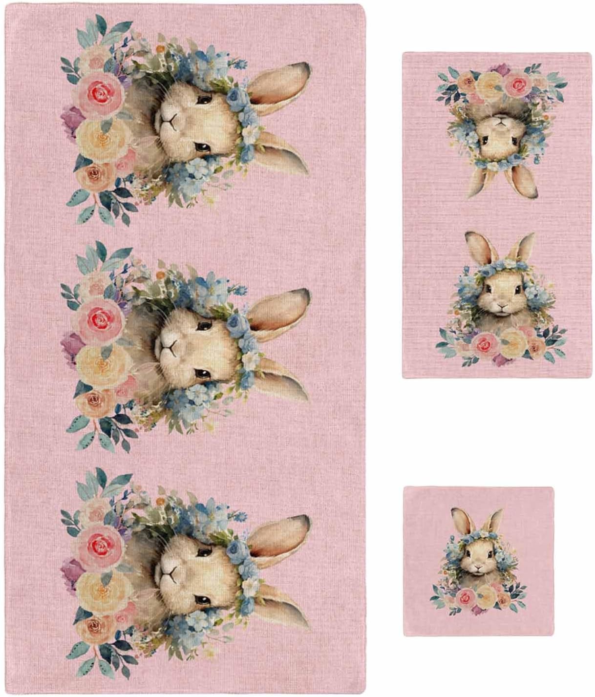 ZOE GARDEN Easter Bunny Pink Bathroom Towel Set 3-PC