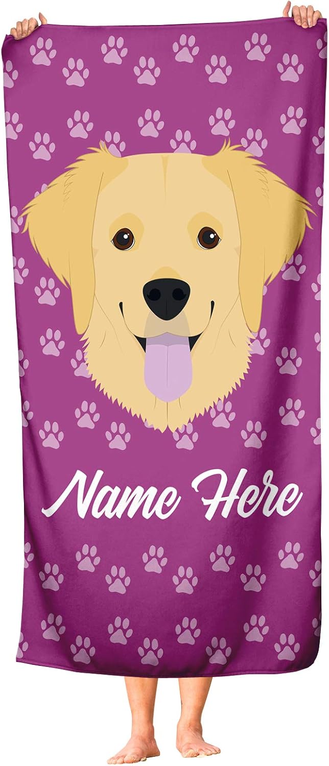 Personalized Golden Retriever Beach and Bath Towels