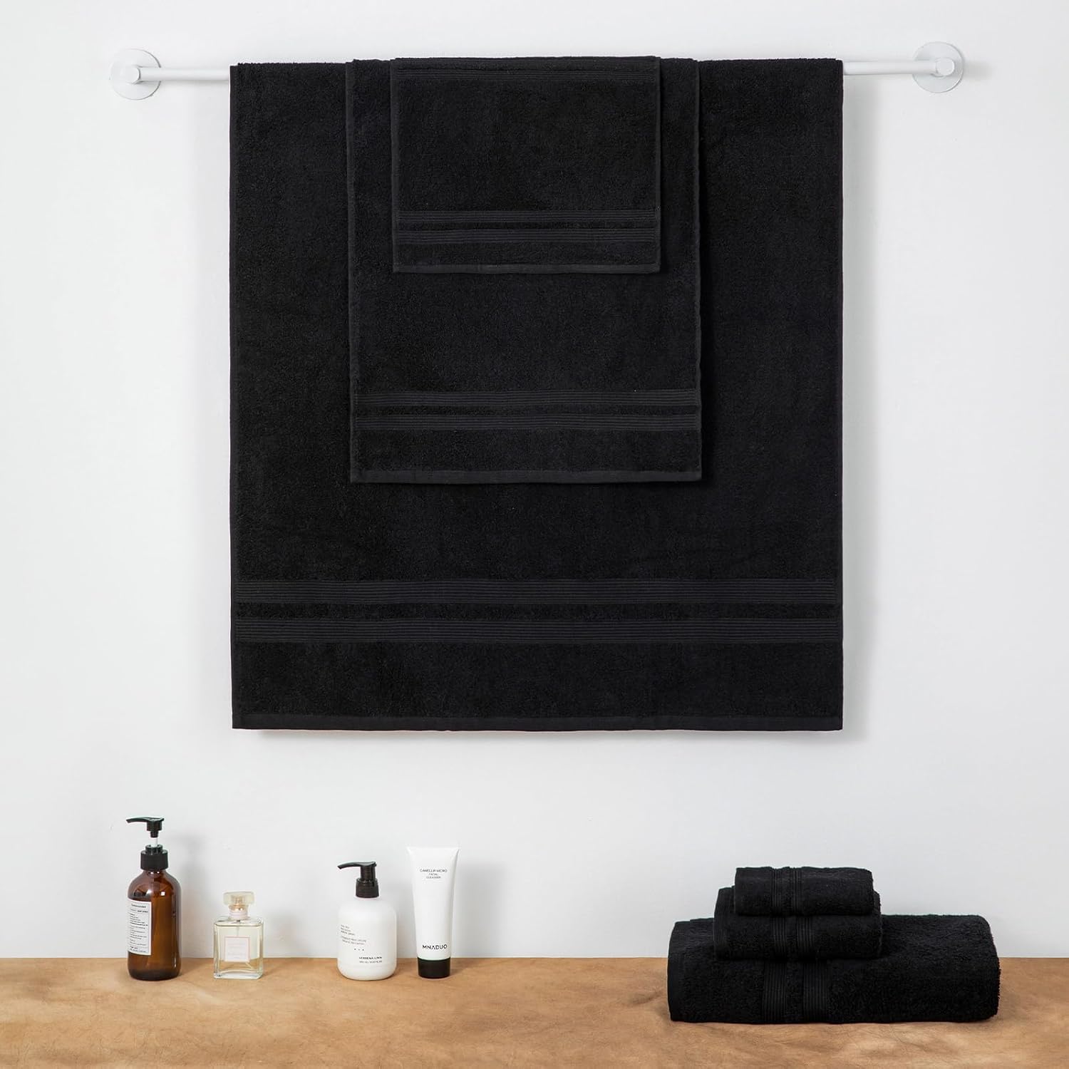 SEMAXE 6-Piece Solid Towel Set - Black 600GSM 100 Cotton