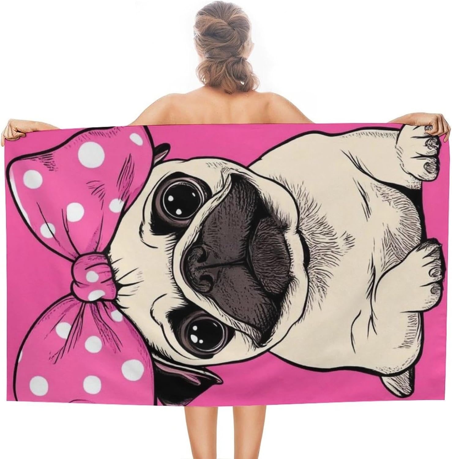 4SEE Lightweight Soft Pug Beach Towel Extra Large 51x31 Inches