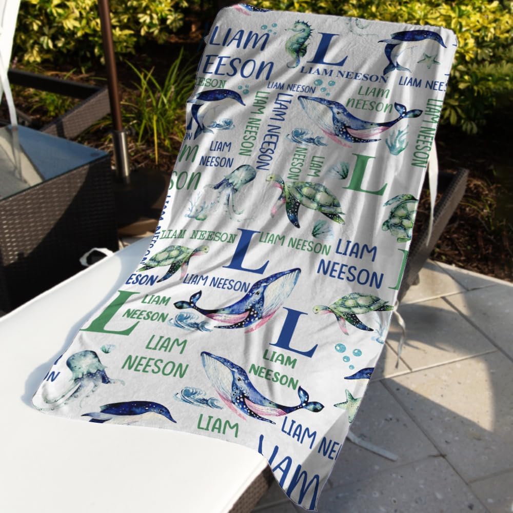 Custom Under The Sea Animal Beach Towel with Name