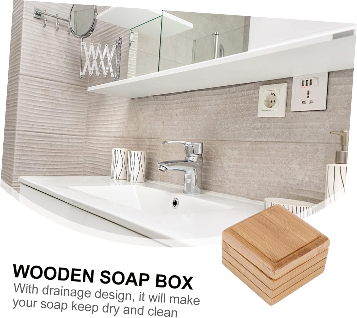 FONDOTIN Bath Shower Soap Box Wooden Holder