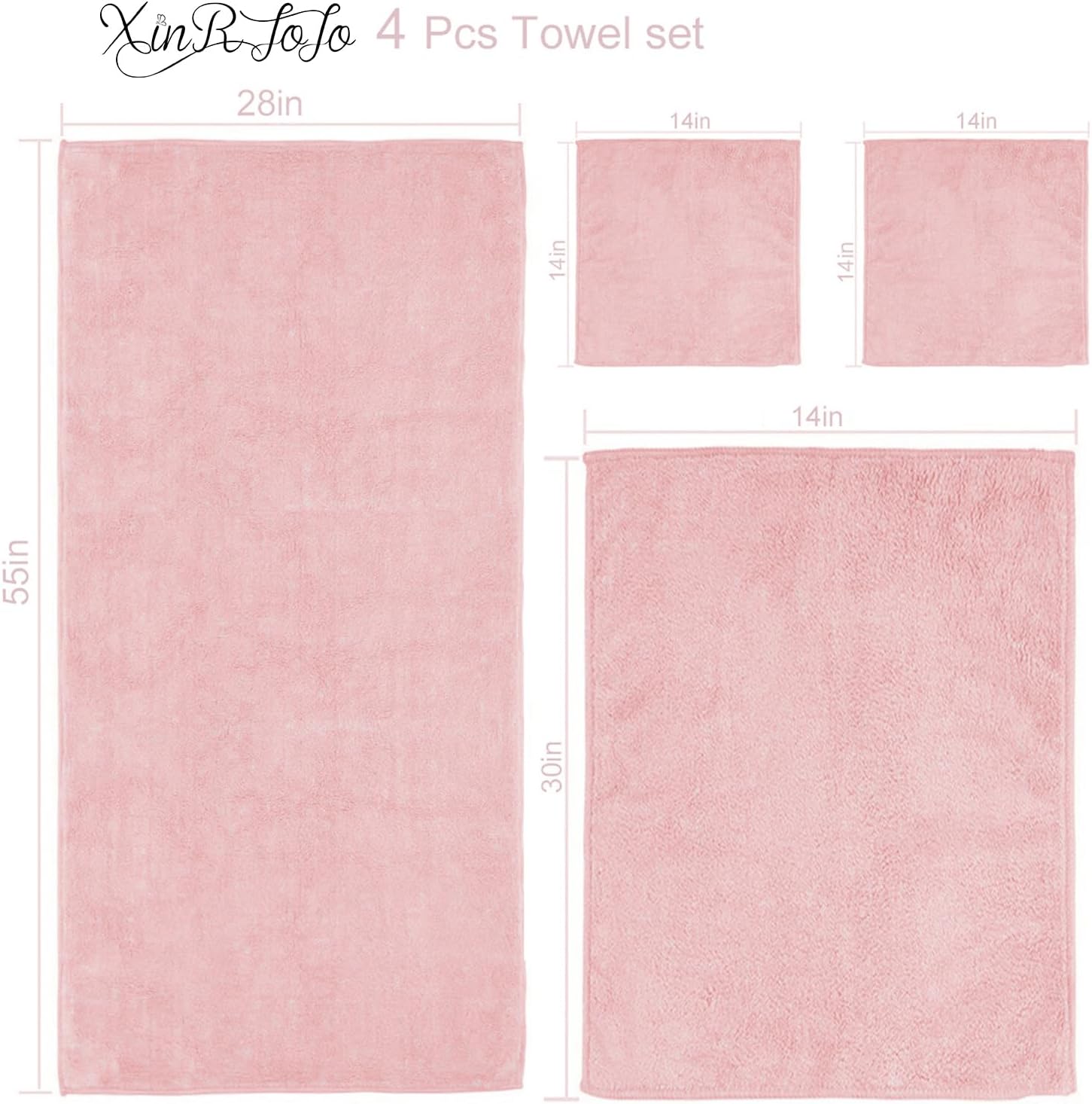 Xinrjojo 4-Piece Quick-Dry Absorbent Towels - Light Pink