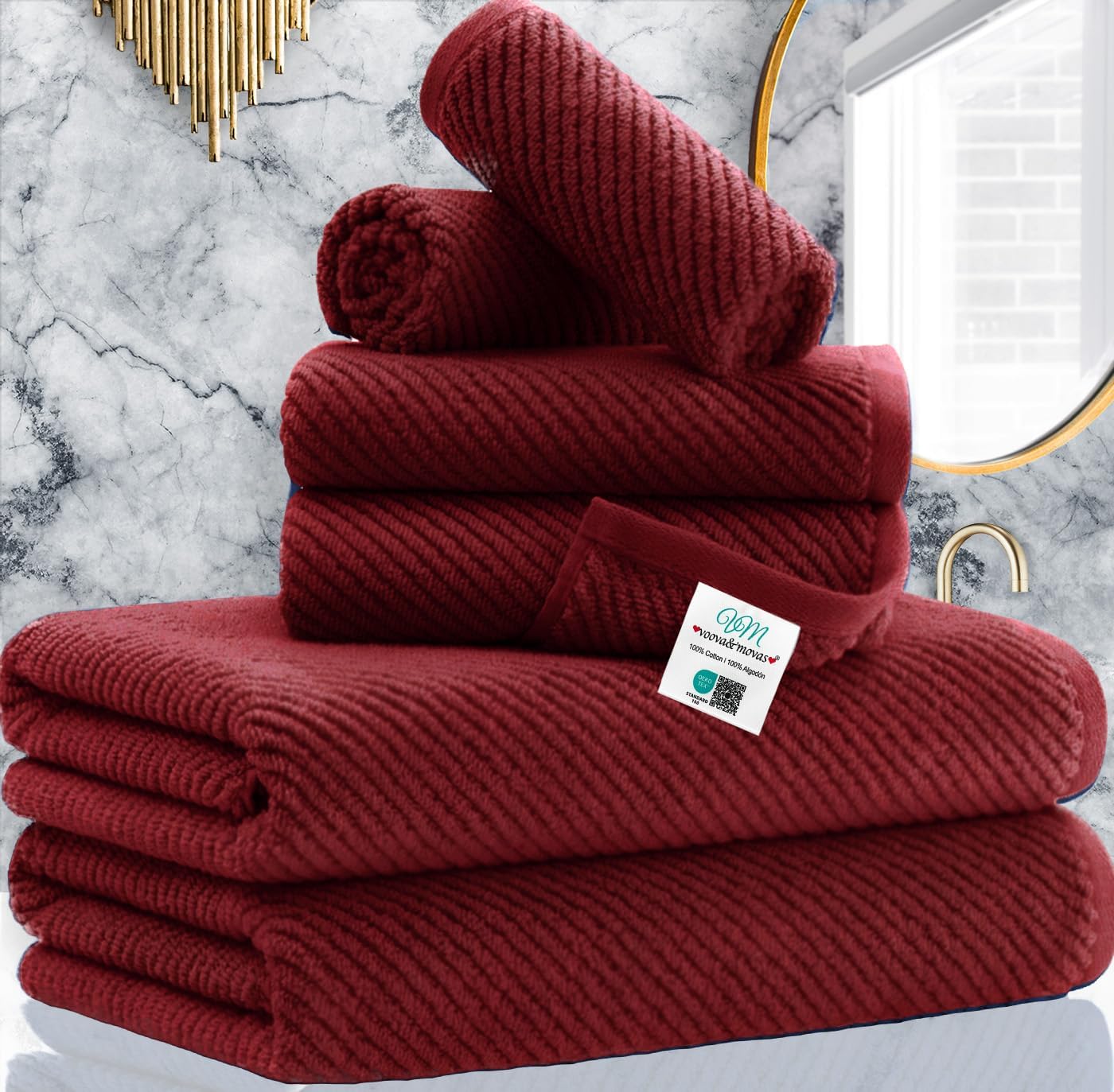VOOVA MOVAS Red Towel Set - 6 Piece 100 Cotton Quick Dry