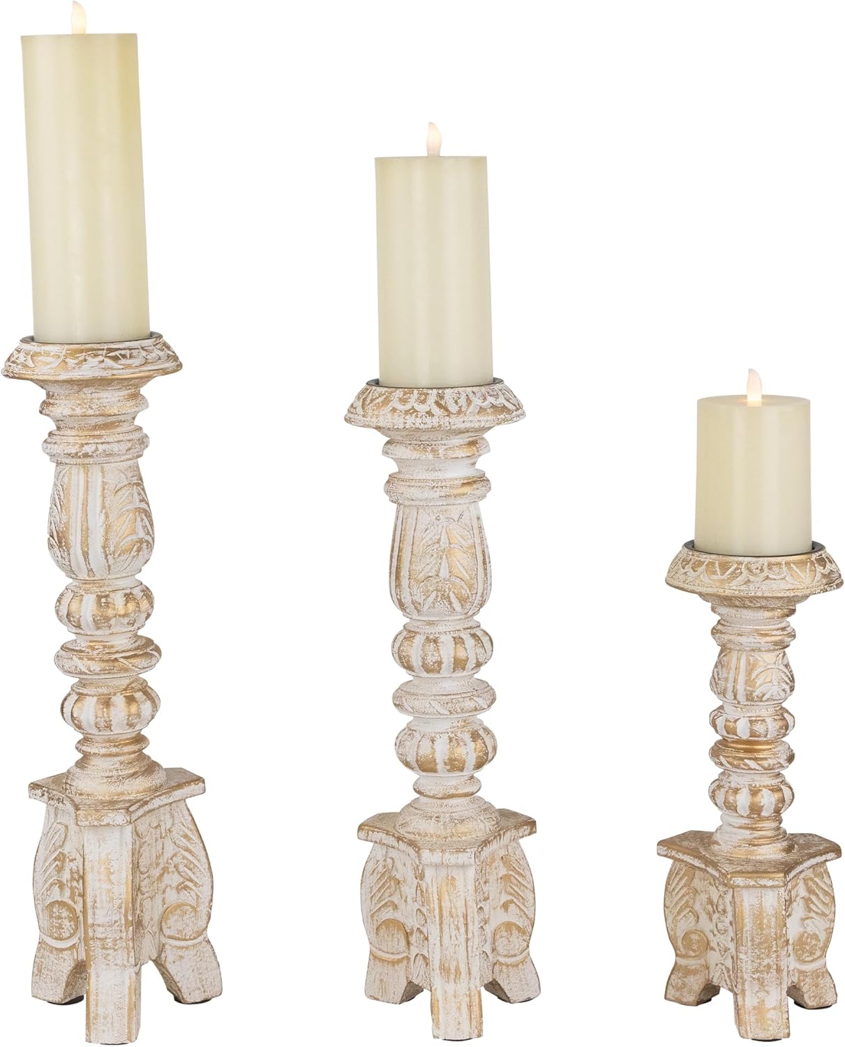 Northlight Brushed Gold Wooden Candle Holder Set of 3