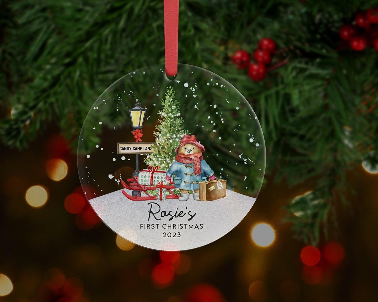 Personalized First Christmas Bear Bauble Decoration