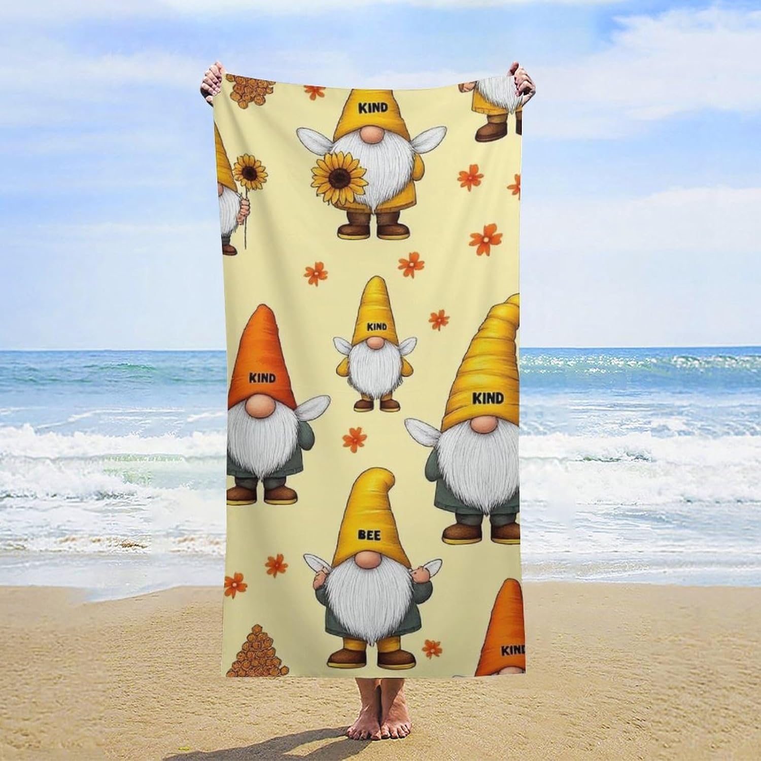 Super Soft Funny Honeybee Gnome Beach Towel
