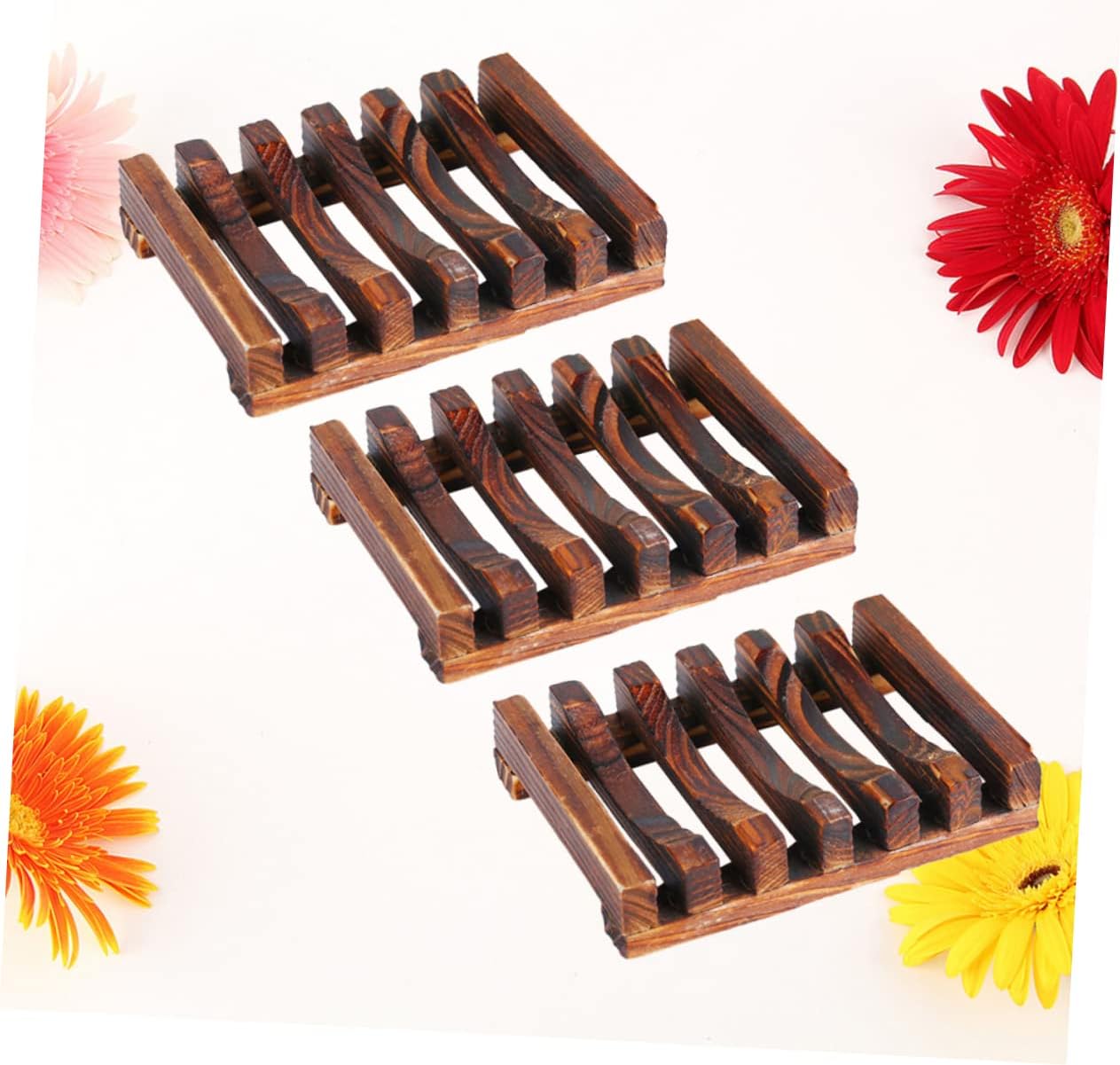 ETHZZLE 3pcs Wood Soap Holder with Drain Tray for Shower and Bathroom