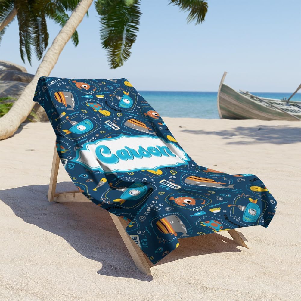 Personalized Name Submarine Beach Towel for Kids and Adults