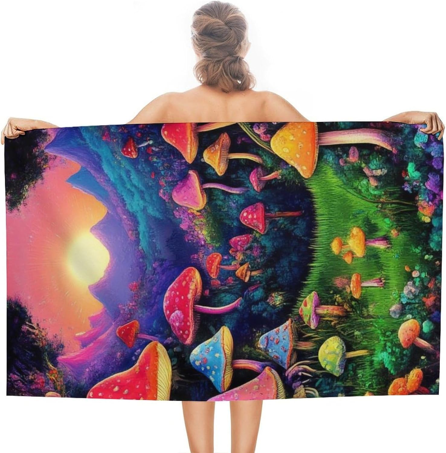 4SEE Super Absorbent Soft Pool Bath Towels with Trippy Mushroom Design