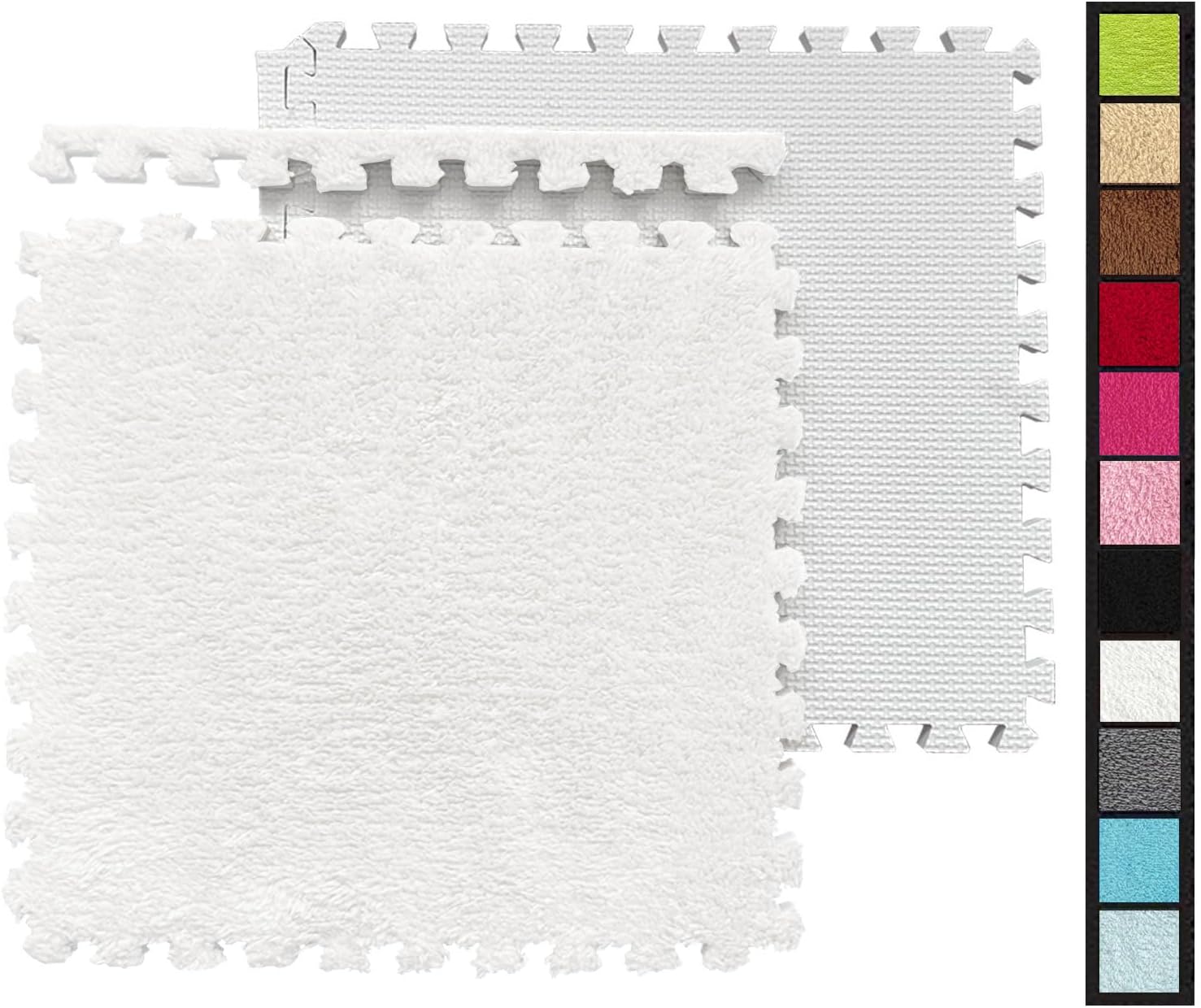 12 Pcs Shaggy Foam Carpet Tiles - Kids Room Mat 12x12 White