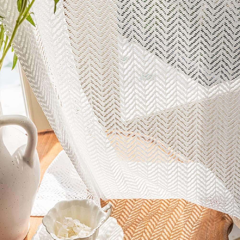 Iuokuby Light Luxury Herringbone Voile Curtains