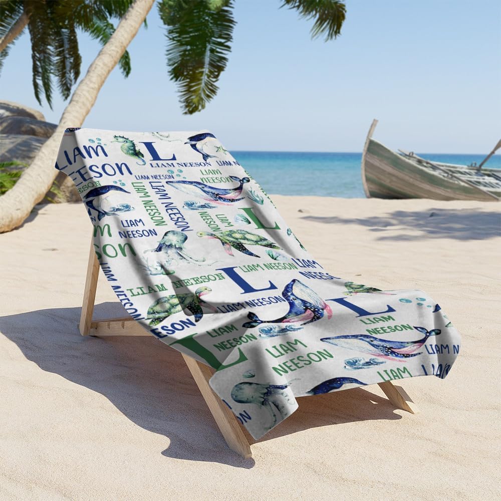 Custom Under The Sea Animal Beach Towel with Name