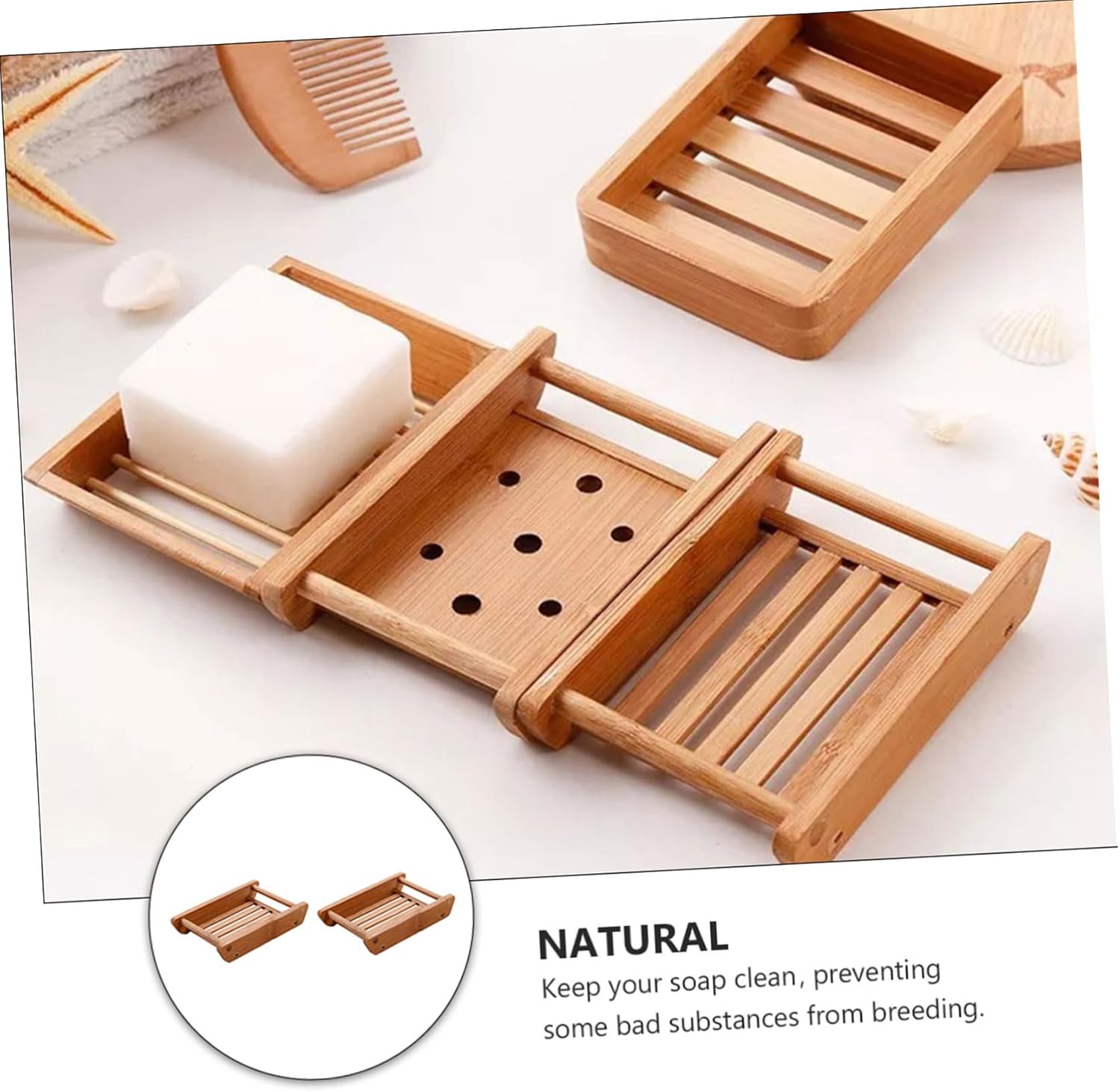 WOONEKY 2Pcs Wooden Bath Soap Holder