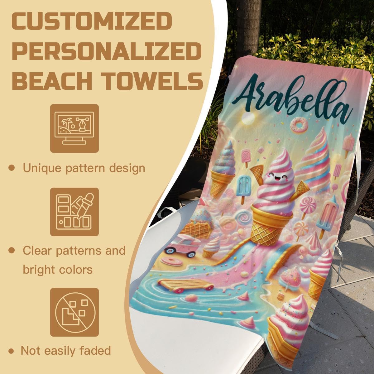 Custom Kids Beach Towel with Name Monogram