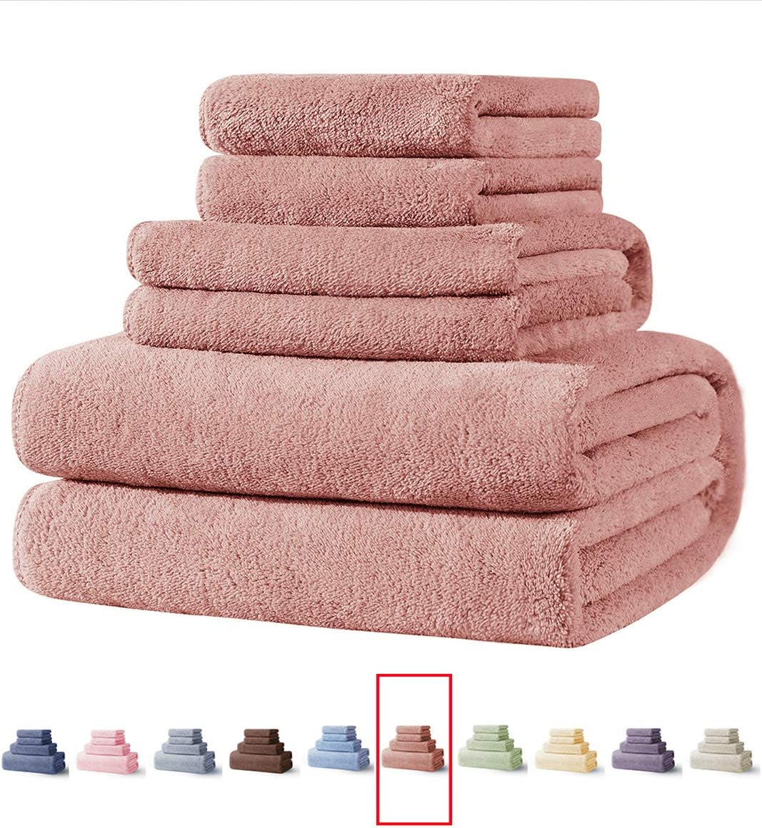 Xinrjojo 4 Piece Quick-Dry Microfiber Towel Set Coral Pink