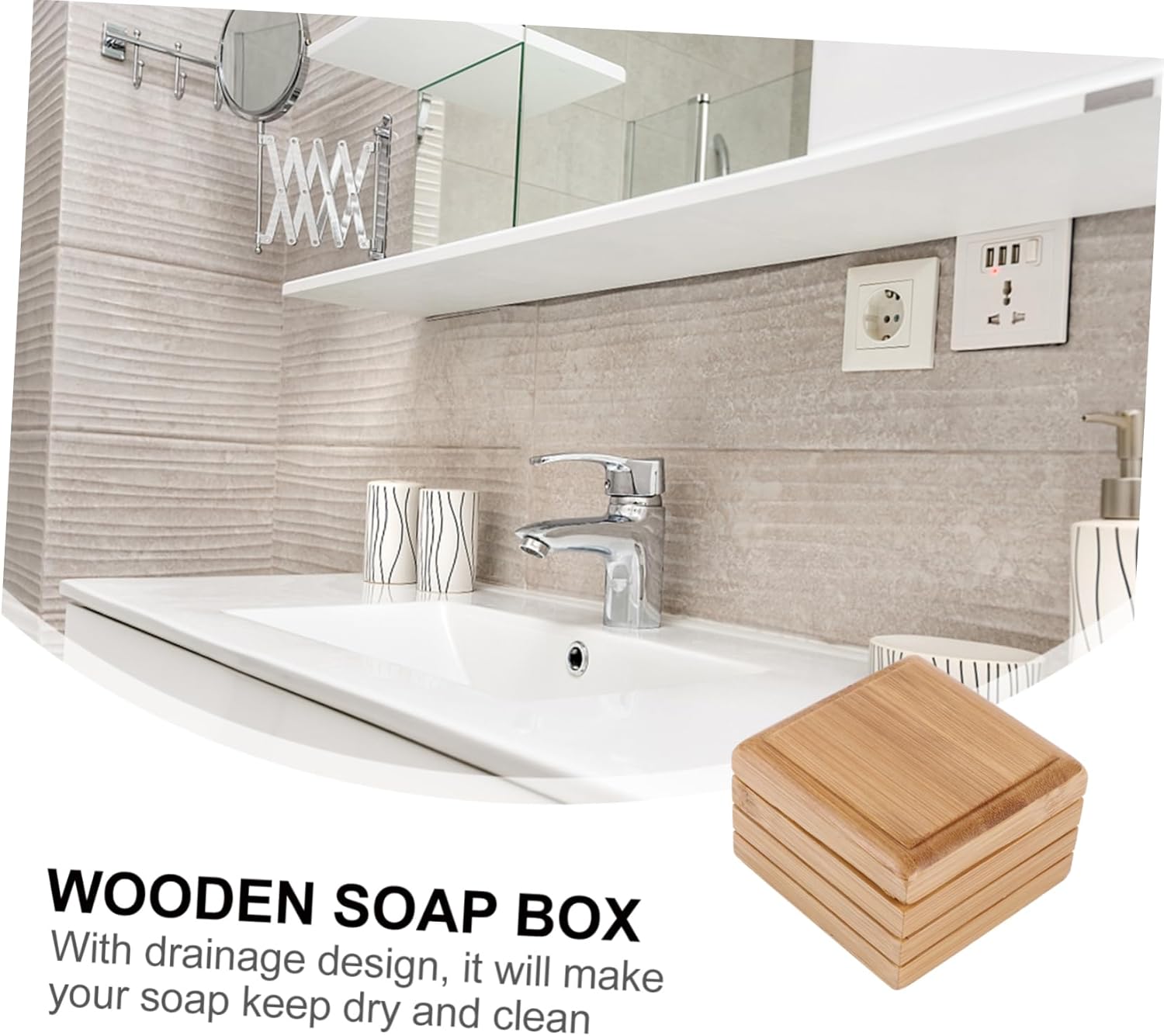 Cabilock Wood Soap Dish with Lid for Bathroom Sink