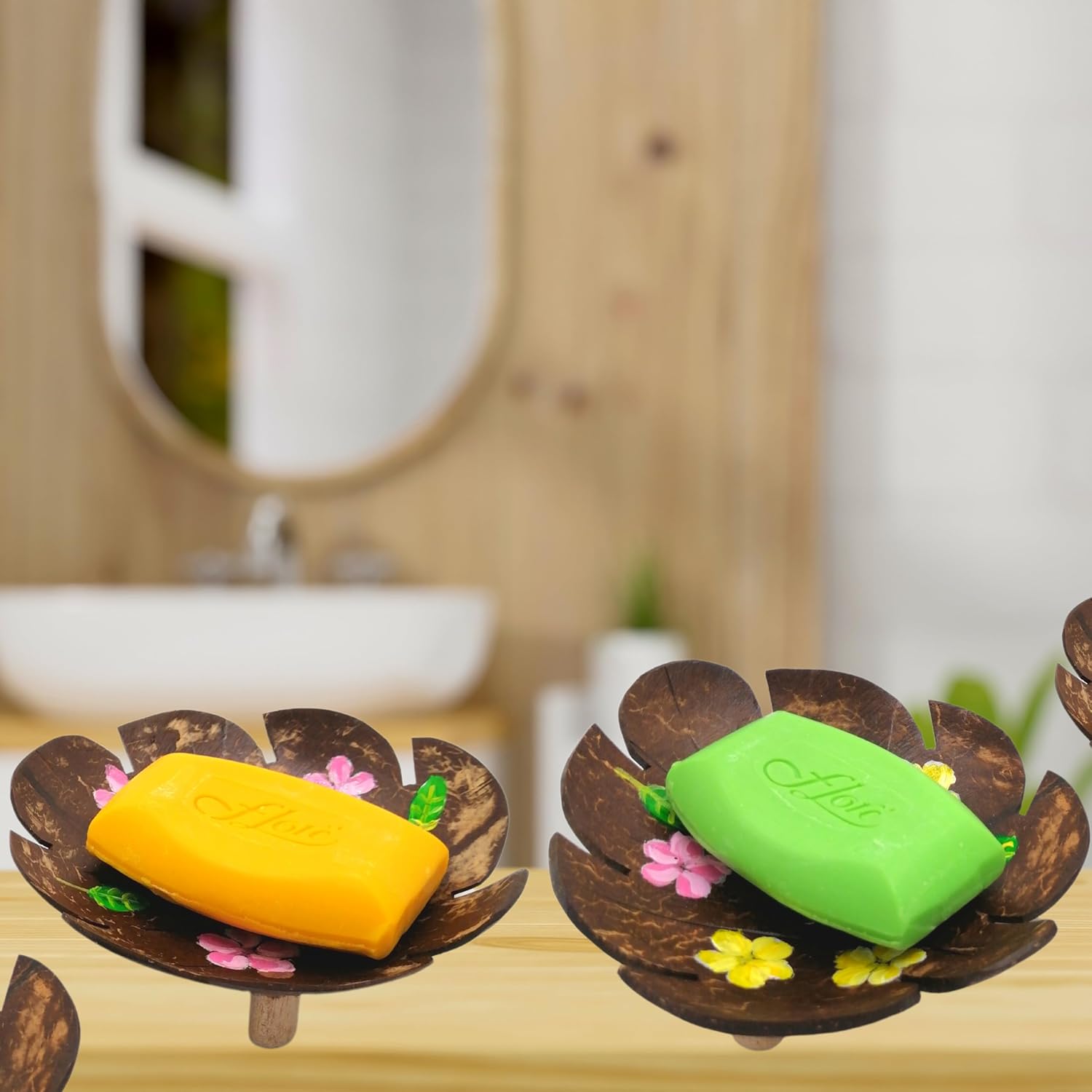 Coconut Shell Soap Dish Leaf Design 2 PCS